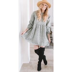 NWT Rylee + Cru Women's Floral Janie Dress New Large Ditzy Print Olive Green